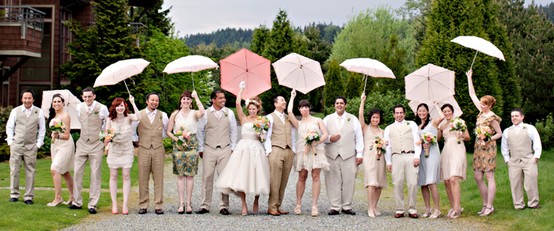 Wedding Party with Umbrellas