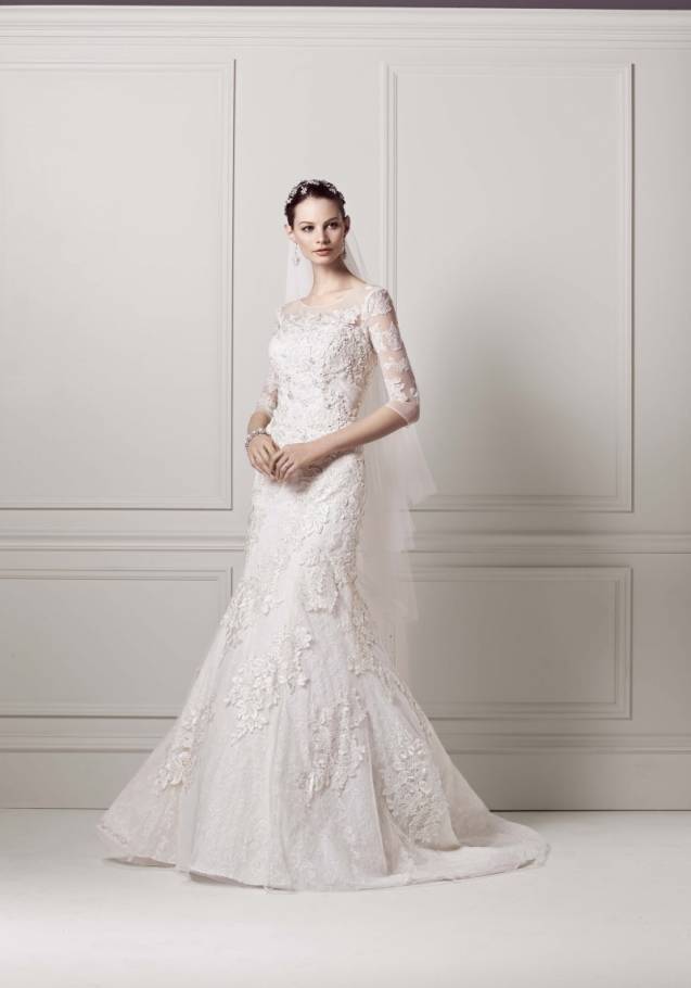 www.davidsbridal.com/Product_3-4-Sleeve-Lace-Trumpet-Gown-CWG638