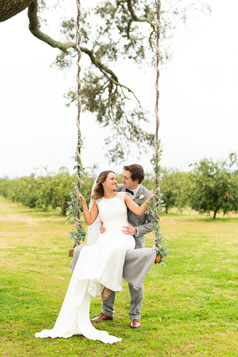 Trendy Intimate White and Green Orchard Wedding