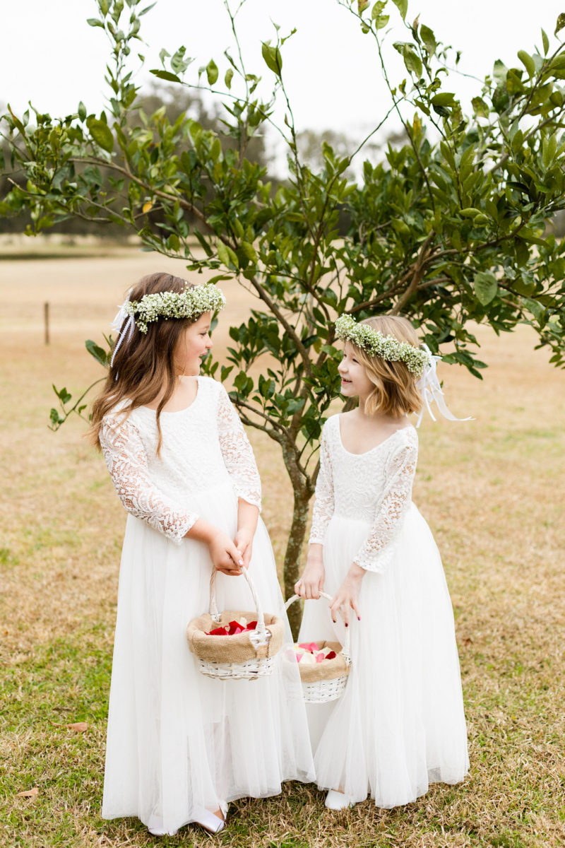 Trendy Intimate White and Green Orchard Wedding