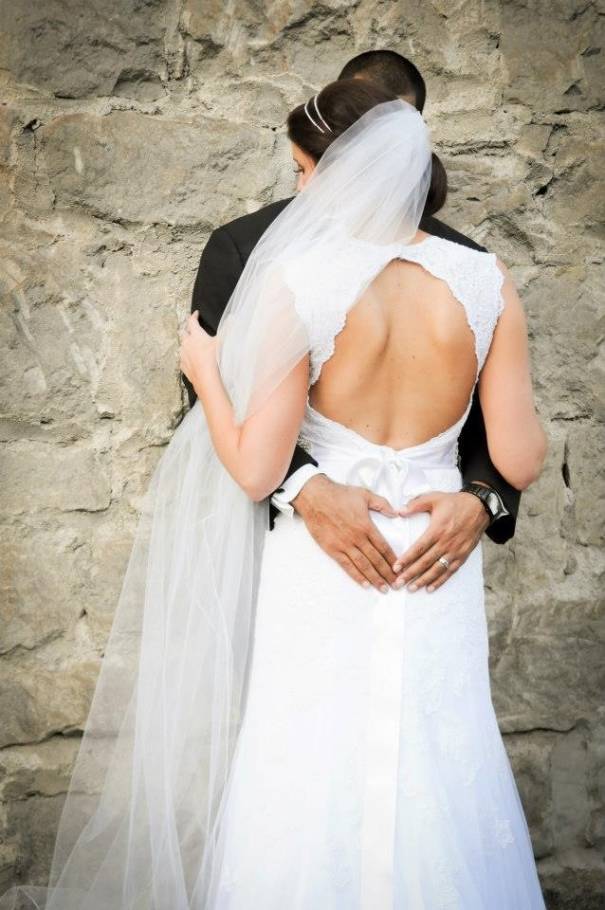 Bride and Groom Embracing with Heart